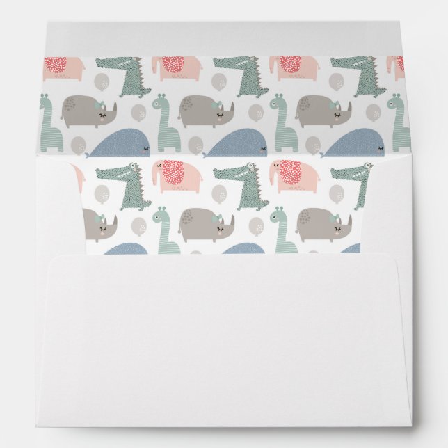 Funny Face Cute Doodle Animal Pattern Envelope (Back (Bottom))