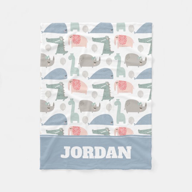 Funny Face Cute Doodle Animal Pattern Fleece Blanket (Front)