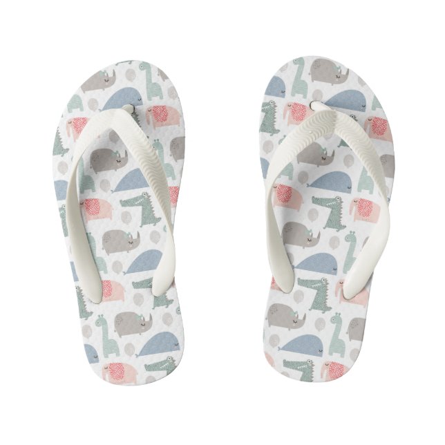 Funny Face Cute Doodle Animal Pattern Kid's Jandals (Footbed)