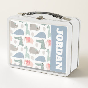 Funny Face Cute Doodle Animal Pattern Metal Lunch Box