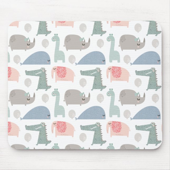 Funny Face Cute Doodle Animal Pattern Mouse Pad (Front)