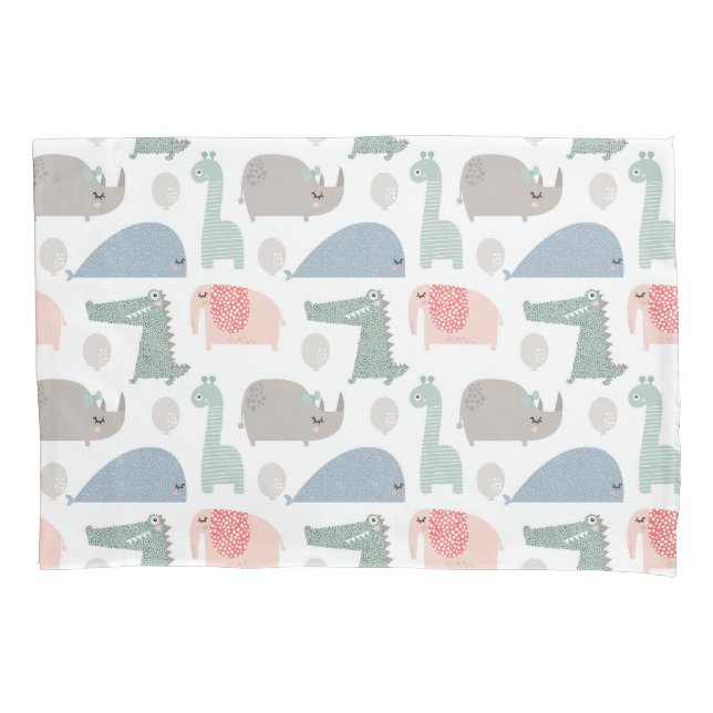 Funny Face Cute Doodle Animal Pattern Pillowcase (Front)