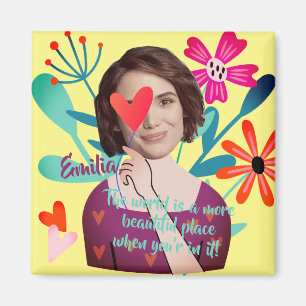Funny Face Flowers and Hearts Beautiful Girl Magnet