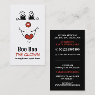 Funny Face, Kids Entertainer, Clown Business Card