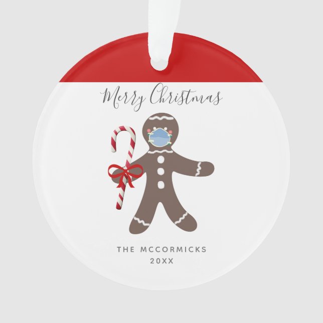 Funny Face Mask Gingerbread Man Personalised Ornament (Front)