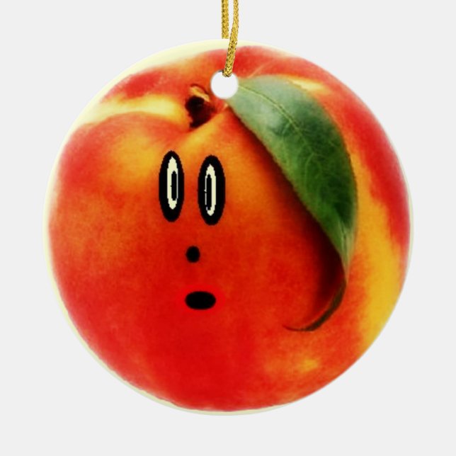 Funny Face Peach Ceramic Tree Decoration (Front)