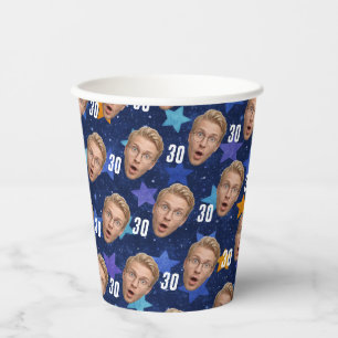 Funny Face Personalized Photo Blue Party Paper Cups