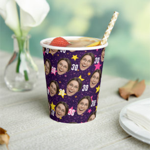 Funny Face Personalized Photo Pink Party Paper Cups