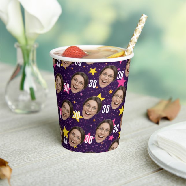 Funny Face Personalized Photo Pink Party Paper Cups (Insitu)