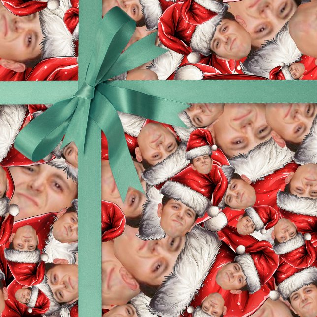 Funny Face Photo in Santa Hat Christmas Gift Wrap (Creator Uploaded)