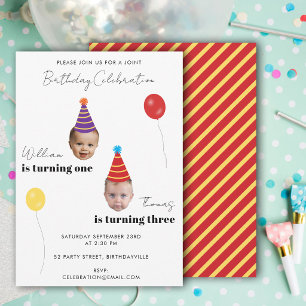 Funny Face Photos Kids Joint Birthday Party Invitation