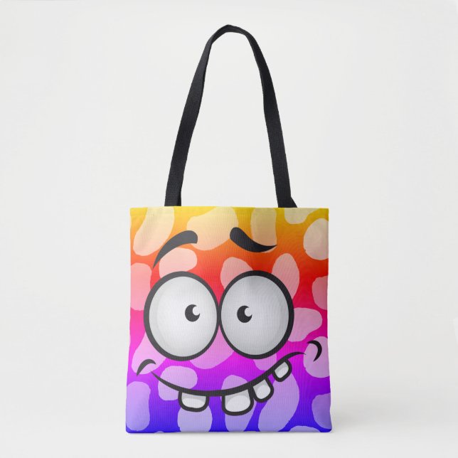 Funny face smiling colourful abstract orange blue  tote bag (Front)