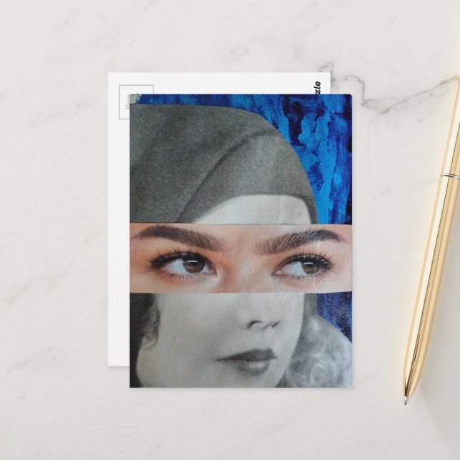 Funny Face Surreal Collage Postcard (Front/Back In Situ)