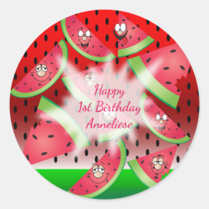 Funny Face Watermelon Classic Round Sticker