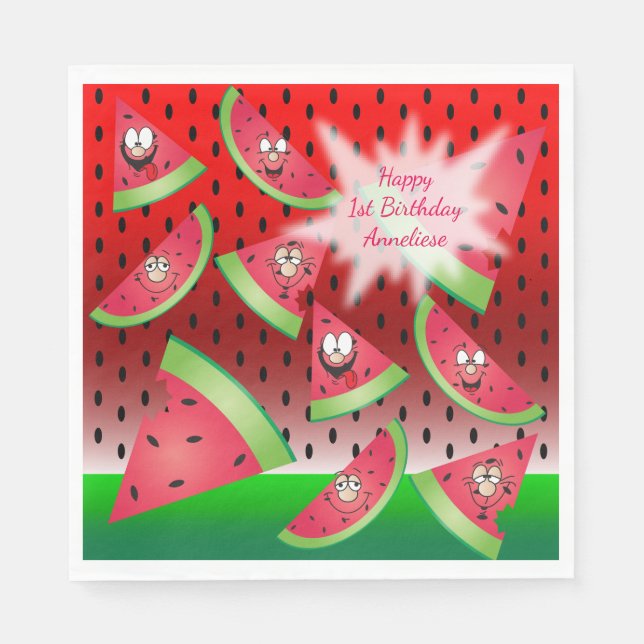Funny Face Watermelon Design Napkin (Front)
