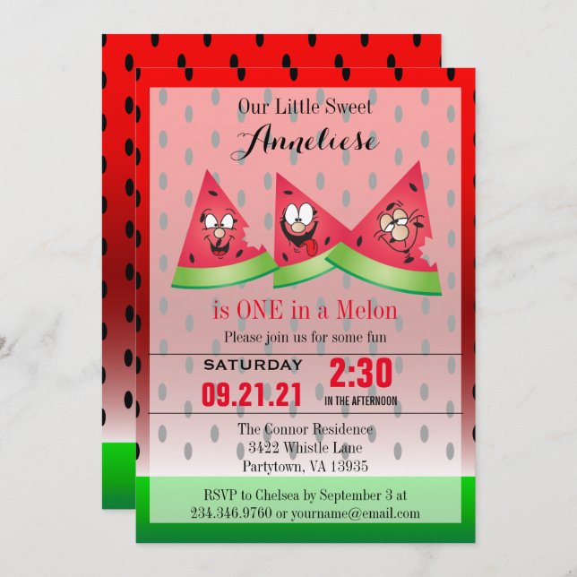 Funny Face Watermelon Kid's 00th Birthday Invitation (Front/Back)