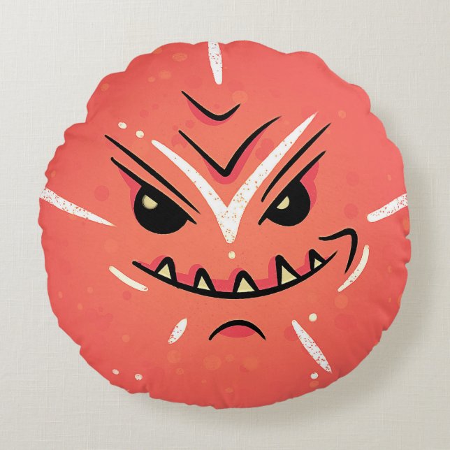 Funny Face with Smirky Smile - Red Round Cushion (Front)