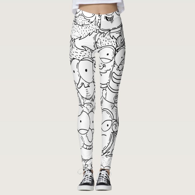 Funny Faces Creative Pattern Design Leggings (Front)