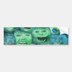 Funny Faces. Fun Cartoon Monsters. Green. Bumper Sticker