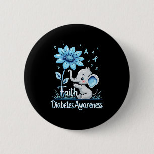 Funny Faith Elephant Sunflower Ribbon Diabetes Awa 6 Cm Round Badge