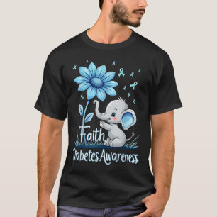 Funny Faith Elephant Sunflower Ribbon Diabetes Awa T-Shirt