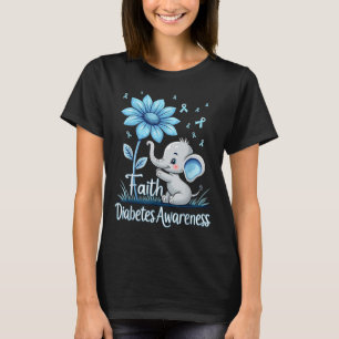 Funny Faith Elephant Sunflower Ribbon Diabetes Awa T-Shirt