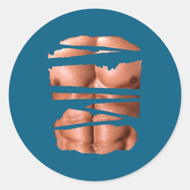 Funny Fake Muscles Fitness Model Chest Six Pack Ab Classic Round Sticker (Front)