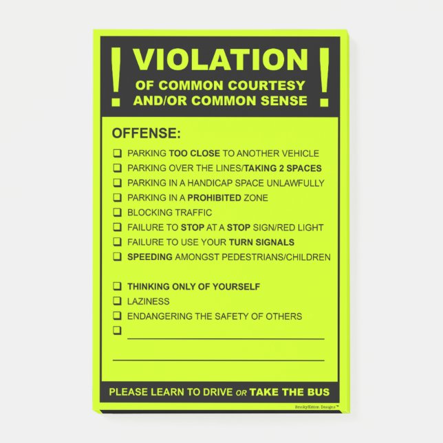 Funny Fake Parking Ticket Driving Citation Post-it Notes (Front)