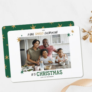 Funny Fake Smiles Everyone Christmas Card