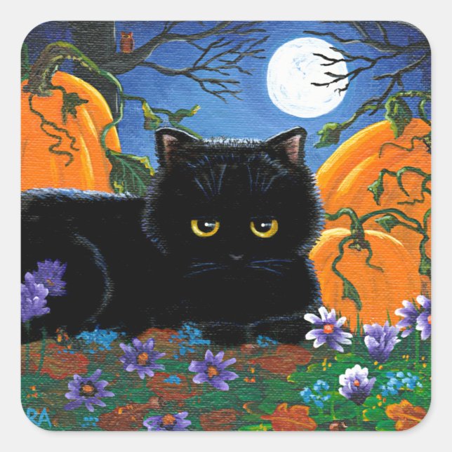 Funny Fall Black Cat Creationarts Square Sticker (Front)
