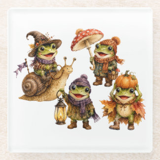 Funny Fall Frogs Glass Coaster