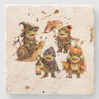 Funny Fall Frogs Stone Coaster