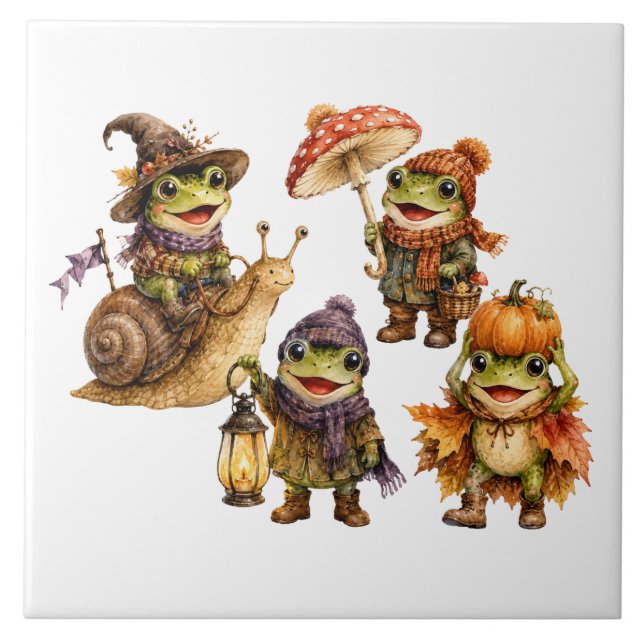 Funny Fall Frogs Tile (Front)