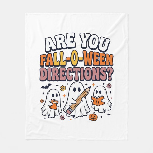 Funny Fall Halloween Teacher Ghost Directions Shir Fleece Blanket (Front)