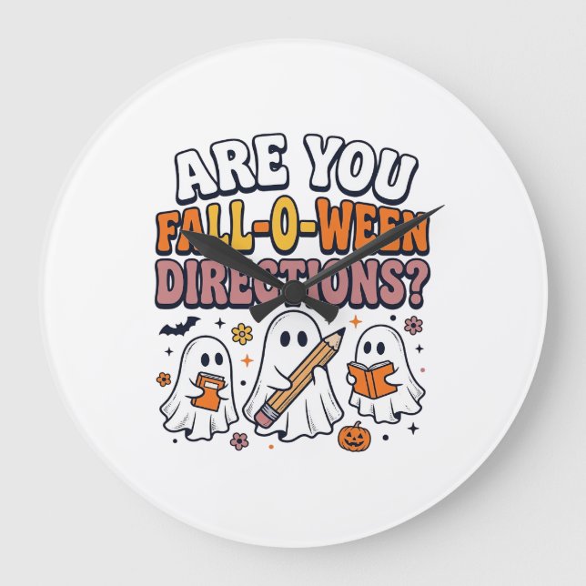 Funny Fall Halloween Teacher Ghost Directions Shir Large Clock (Front)