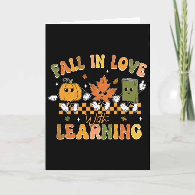 Funny Fall In Love With Learning Retro Pumpkin Tha Card (Front)