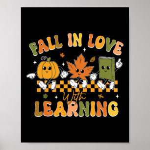 Funny Fall In Love With Learning Retro Pumpkin Tha Poster