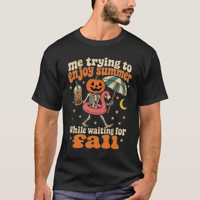 Funny Fall Lover Autumn Summer Pumpkin Skeleton T-Shirt (Front)