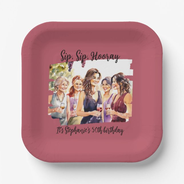 Funny Fall Wine Tasting Woman's 50th Birthday Paper Plate (Front)