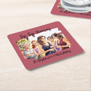 Funny Fall Wine Tasting Woman's 50th Birthday Square Paper Coaster