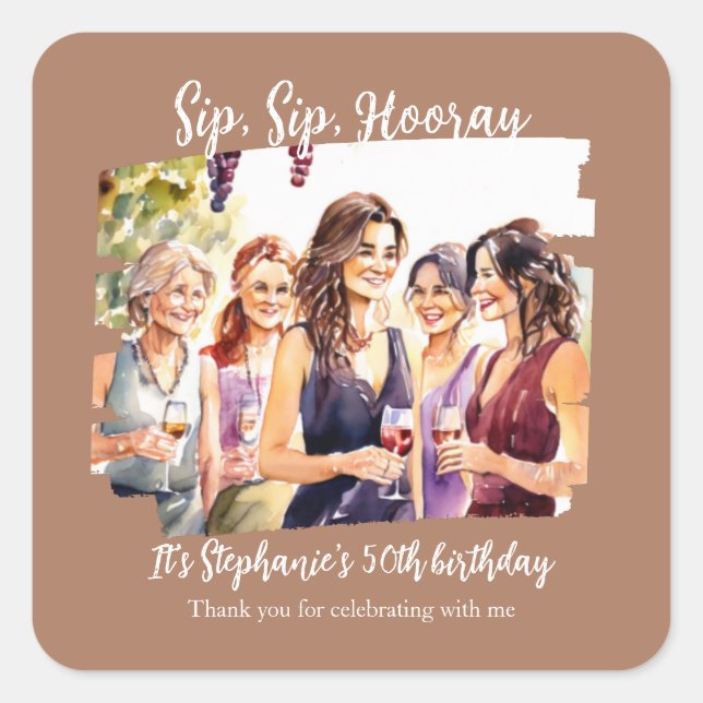 Funny Fall Wine Tasting Woman's 50th Birthday Square Sticker (Front)