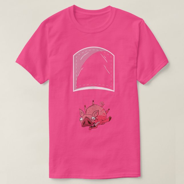 Funny Falling Pig Pocket  T-Shirt (Design Front)