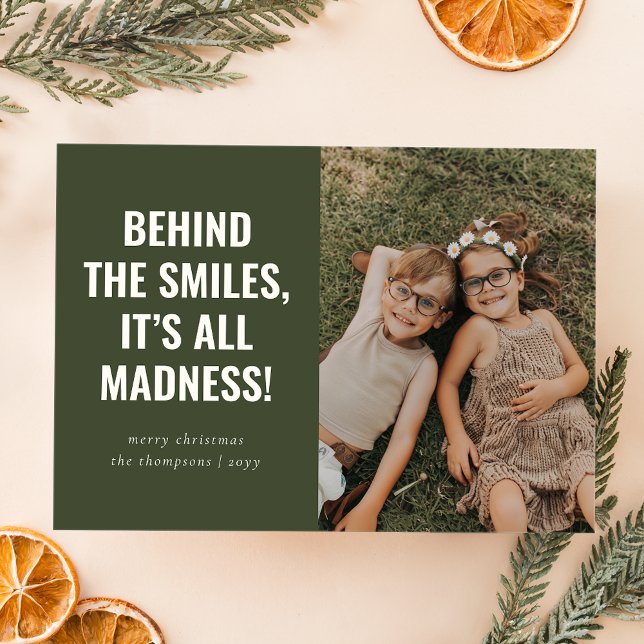 Funny Family Christmas Cards | Minimal Olive Green (Creator Uploaded)