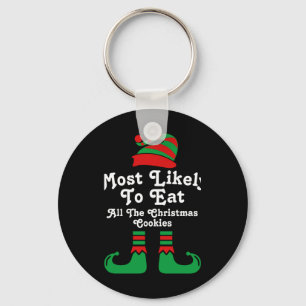 Funny Family Christmas Most Likely To Elf T Shirt  Key Ring