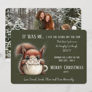 Funny Family Christmas Naughty Nice Squirrel Photo Holiday Card