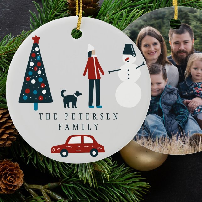 Funny family Christmas tree Scandinavian photo Ceramic Tree Decoration (Creator Uploaded)