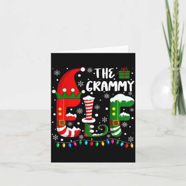 Funny Family Matching Pajamas Grammy Elf Christmas Card (Front)