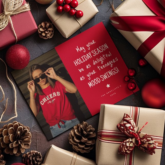 Funny Family Photo Red Christmas Holiday Card (Creator Uploaded)