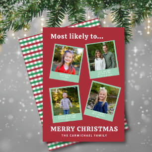 Funny Family Photos Red Green Check Modern Holiday