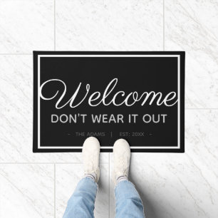 Funny Family Welcome   Modern Black White Style Doormat